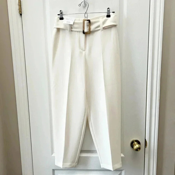 Topshop Trousers Jodi Tapered Leg High Waisted Belted Pants Ivory Size 4 NWT - Picture 5 of 16